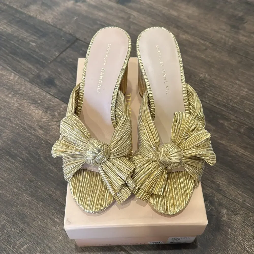 Loeffler Randall Penny Gold Pleated Bow Heel BNIB size 7.5 - Picture 6 of 7